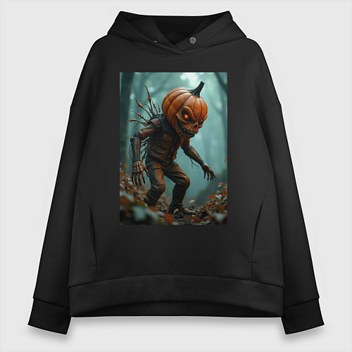 Женское худи оверсайз Тыквенный монстр / Черный – фото 1
