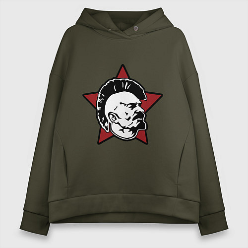 Женское худи оверсайз Значок - Владимир Ленин панк / Хаки – фото 1