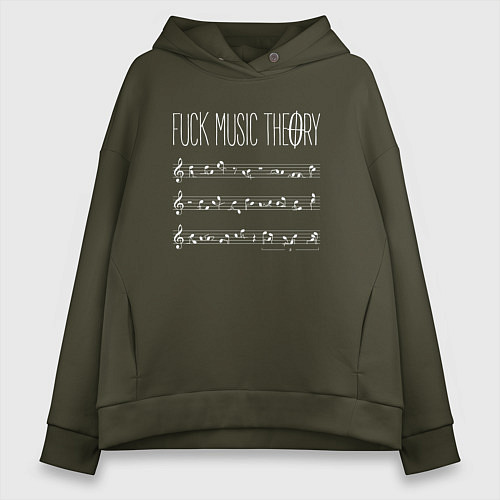 Женское худи оверсайз Fuck music theory / Хаки – фото 1