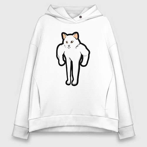 Женское худи оверсайз Кот качок / Белый – фото 1