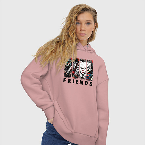 Женское худи оверсайз Halloween friends black friday / Пыльно-розовый – фото 3