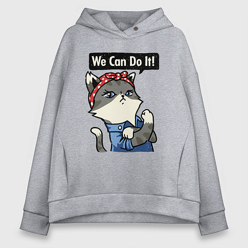 Женское худи оверсайз We can do it - cat / Меланж – фото 1