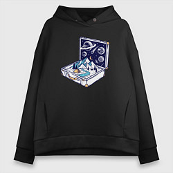 Толстовка оверсайз женская Мир в чемодане, цвет: черный