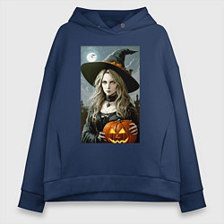 Женское худи оверсайз Ведьма держит тыкву - хэллоуин