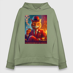 Женское худи оверсайз Крутой рыжий кот - крёстный отец мяуфии