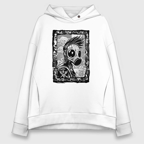 Женское худи оверсайз Gasmask punk society / Белый – фото 1