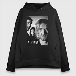 Толстовка оверсайз женская Nirvana rock band black, цвет: черный