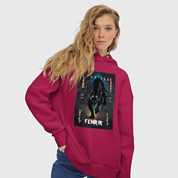 Толстовка оверсайз женская Fenrir black vinyl, цвет: маджента — фото 2
