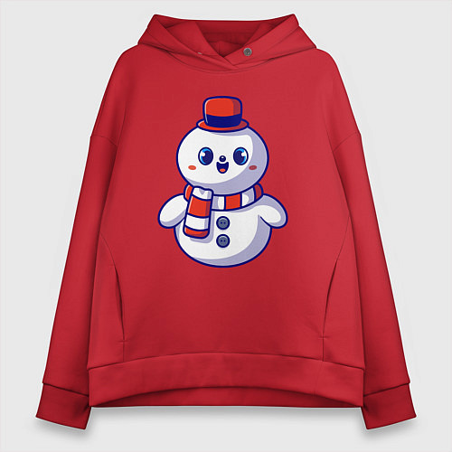 Женское худи оверсайз Милый снеговик / Красный – фото 1