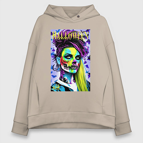 Женское худи оверсайз Halloween zombie - magazin cover / Миндальный – фото 1
