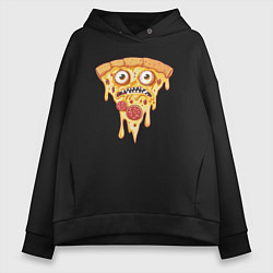 Толстовка оверсайз женская Pizza face, цвет: черный