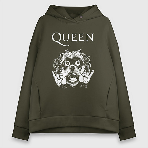 Женское худи оверсайз Queen rock dog / Хаки – фото 1