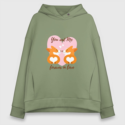 Женское худи оверсайз Влюблённые корги / Авокадо – фото 1