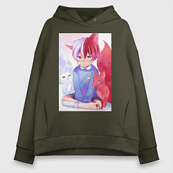 Толстовка оверсайз женская Моя геройская академия Сёто Тодороки лисы, цвет: хаки