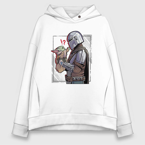 Женское худи оверсайз Беби Йода и Мандалорец / Белый – фото 1