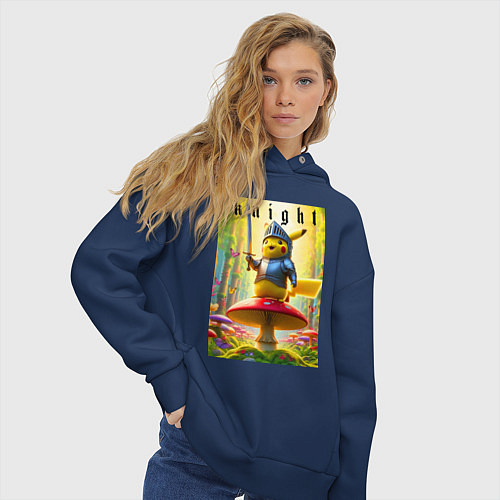 Женское худи оверсайз Пикачу - рыцарь на мухоморе / Тёмно-синий – фото 3