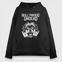 Толстовка оверсайз женская Hollywood Undead rock dog, цвет: черный