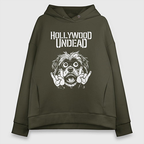 Женское худи оверсайз Hollywood Undead rock dog / Хаки – фото 1