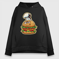 Толстовка оверсайз женская Шеф бургер, цвет: черный