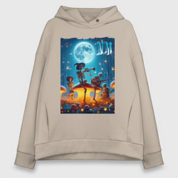 Толстовка оверсайз женская Musical quartet Neon mushrooms, цвет: миндальный