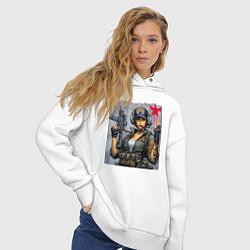 Толстовка оверсайз женская Cool military girl - graffiti, цвет: белый — фото 2