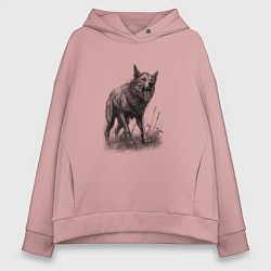 Толстовка оверсайз женская Агрессивный волк, цвет: пыльно-розовый