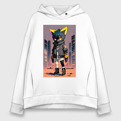Толстовка оверсайз женская Уличный котёнок хулиган - нейроарт, цвет: белый