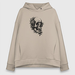Толстовка оверсайз женская Череп с кленовыми листьями, цвет: миндальный