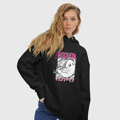 Женское худи оверсайз Человек-бензопила Почита мили / Черный – фото 3