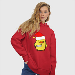 Толстовка оверсайз женская Новогодняя утка с ножом, цвет: красный — фото 2
