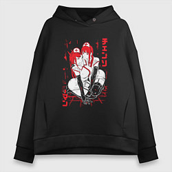 Толстовка оверсайз женская Человек-бензопила Пауэр и Макима медсестры, цвет: черный
