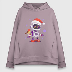 Толстовка оверсайз женская Робот и снежинки, цвет: сиреневый