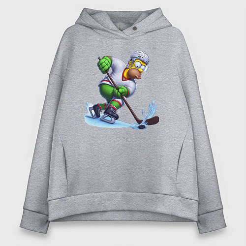 Женское худи оверсайз Гомер Симпсон - крутой хоккеист / Меланж – фото 1