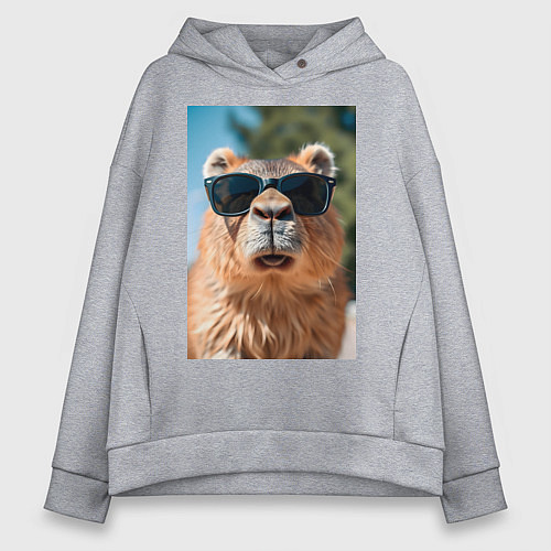 Женское худи оверсайз Модная капибара в очках / Меланж – фото 1