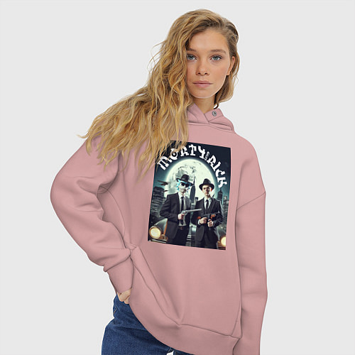 Женское худи оверсайз Гангстеры Морти и Рик - портрет на фоне луны / Пыльно-розовый – фото 3