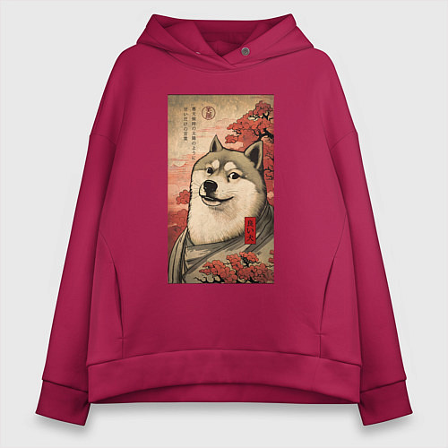 Женское худи оверсайз Doge meme - japan style / Маджента – фото 1