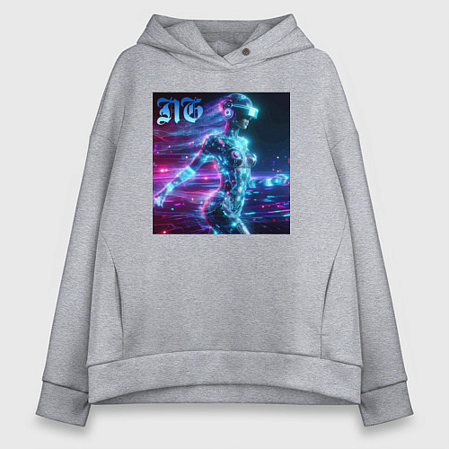 Женское худи оверсайз Neon cyber girl - ai art / Меланж – фото 1