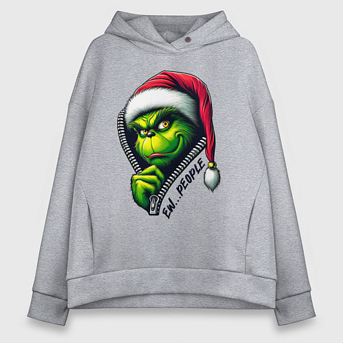 Женское худи оверсайз Гринч с надписью фу люди / Меланж – фото 1
