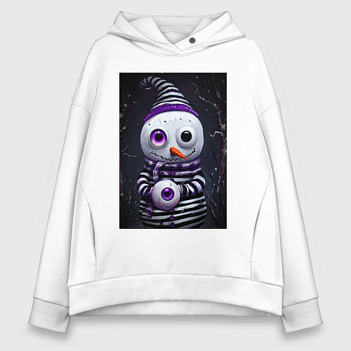 Женское худи оверсайз Полосатый снеговик / Белый – фото 1