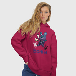 Толстовка оверсайз женская Бонни, FNAF - Five nights at Freddys, цвет: маджента — фото 2
