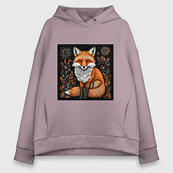Толстовка оверсайз женская Лиса в ночном лесу, цвет: сиреневый