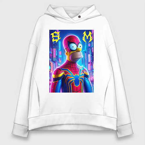 Женское худи оверсайз Homer Simpson and Spider man - collaboration / Белый – фото 1