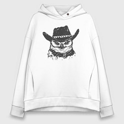 Толстовка оверсайз женская Сова ковбой, цвет: белый