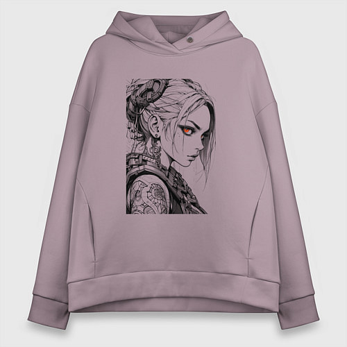 Женское худи оверсайз Девушка с алыми глазами / Сиреневый – фото 1