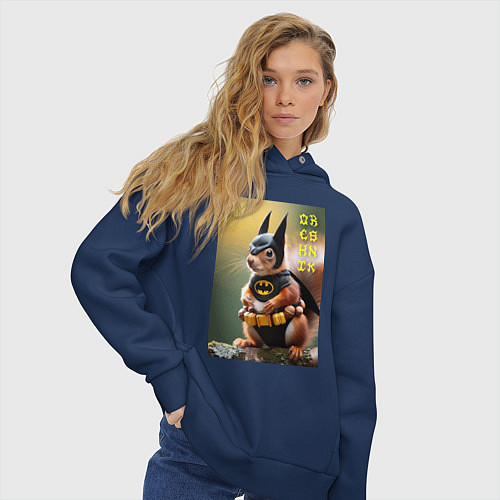 Женское худи оверсайз Bat squirrel - oreshnik meme / Тёмно-синий – фото 3