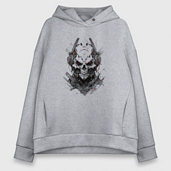 Толстовка оверсайз женская Кибернетический череп, цвет: меланж