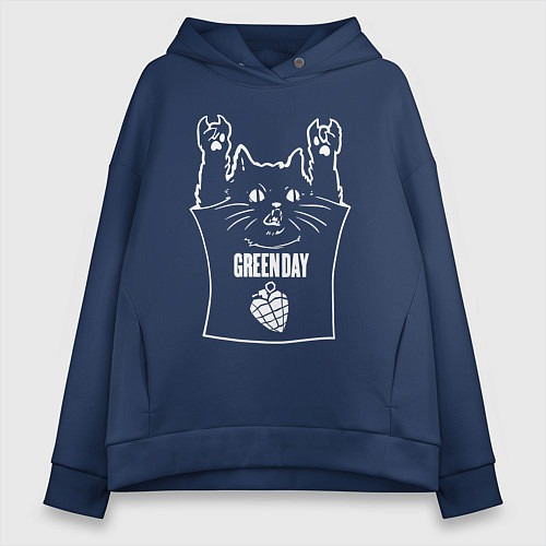 Женское худи оверсайз Green Day - cat rock / Тёмно-синий – фото 1