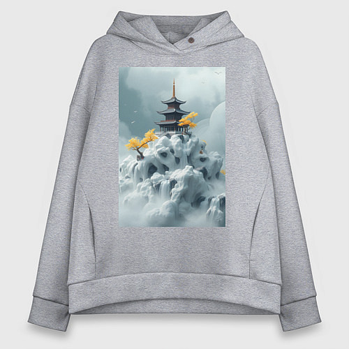 Женское худи оверсайз Тихий японский пейзаж / Меланж – фото 1