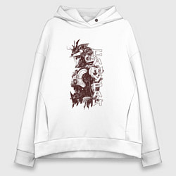Толстовка оверсайз женская Кибернетический самурай, цвет: белый