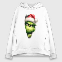 Толстовка оверсайз женская Гринч похититель рождества в ожидании нового года, цвет: белый